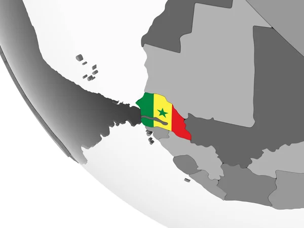 Senegal Szary Globus Polityczny Flagą Osadzonych Ilustracja — Zdjęcie stockowe