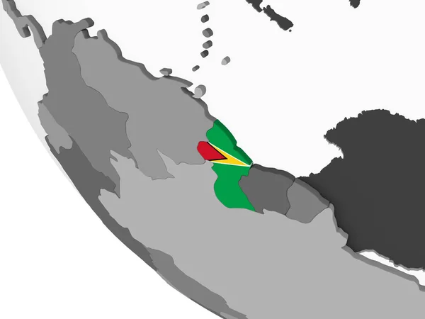 Guyana Grå Politiska Jordglob Med Inbäddade Flagga Illustration — Stockfoto