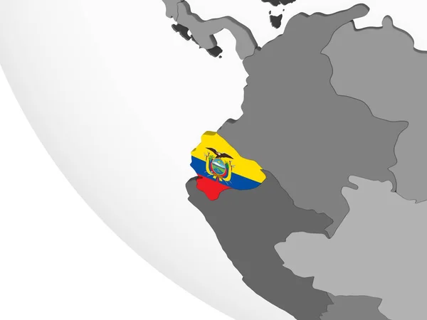 Ecuador Grå Politiska Jordglob Med Inbäddade Flagga Illustration — Stockfoto