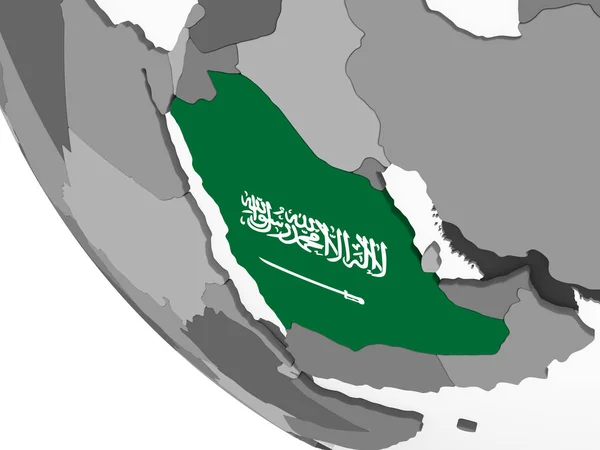 Arabie Saoudite Sur Globe Politique Gris Avec Drapeau Intégré Illustration — Photo