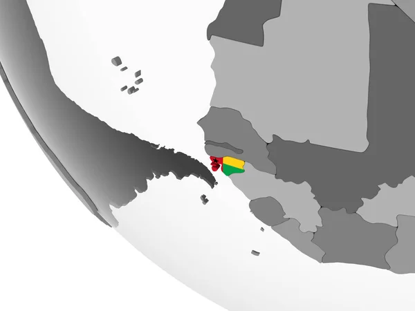 Bissau Guinea Szürke Politikai Globe Beágyazott Zászló Illusztráció — Stock Fotó