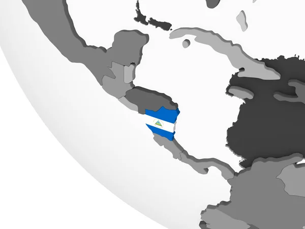 Nicaragua Grijze Politieke Wereldbol Met Ingesloten Vlag Illustratie — Stockfoto