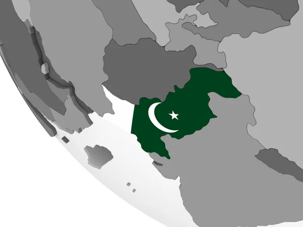 Pakistan Grå Politiska Jordglob Med Inbäddade Flagga Illustration — Stockfoto