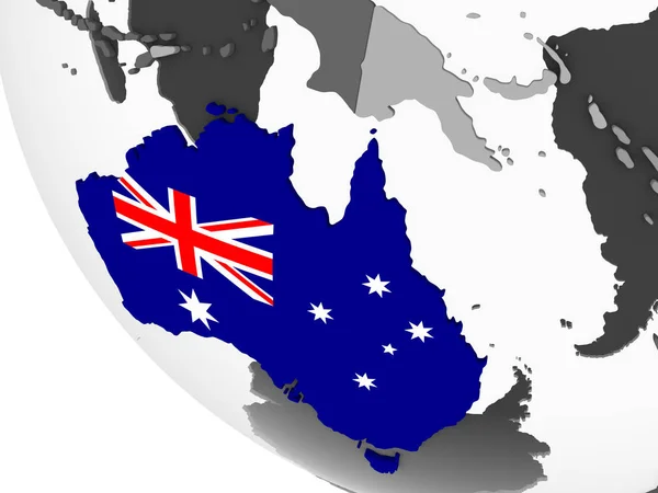 Australie Sur Globe Politique Gris Avec Drapeau Intégré Illustration — Photo