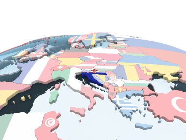 Hırvatistan katıştırılmış bayrak ile parlak siyasi dünya üzerinde. 3D çizim.