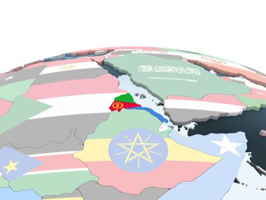 Eritre katıştırılmış bayrak ile parlak siyasi dünya üzerinde. 3D çizim.