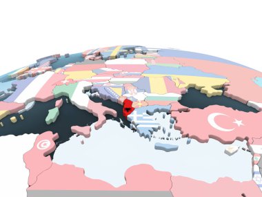 Arnavutluk katıştırılmış bayrak ile parlak siyasi dünya üzerinde. 3D çizim.