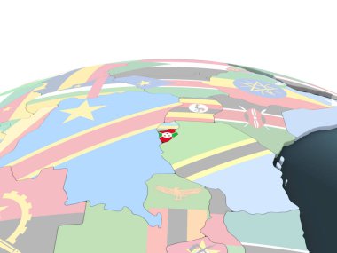 Burundi katıştırılmış bayrak ile parlak siyasi dünya üzerinde. 3D çizim.