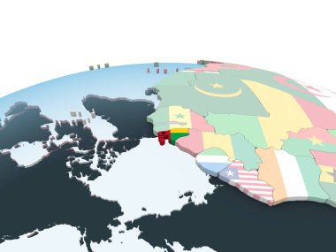 Gine-Bissau katıştırılmış bayrak ile parlak siyasi dünya üzerinde. 3D çizim.