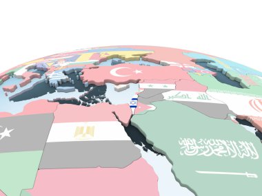 İsrail katıştırılmış bayrak ile parlak siyasi dünya üzerinde. 3D çizim.