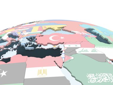 Kıbrıs katıştırılmış bayrak ile parlak siyasi dünya üzerinde. 3D çizim.