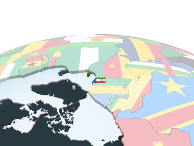 Ekvator Ginesi katıştırılmış bayrak ile parlak siyasi dünya üzerinde. 3D çizim.