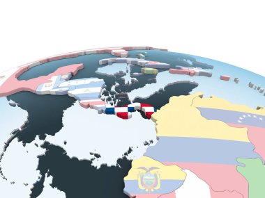 Panama katıştırılmış bayrak ile parlak siyasi dünya üzerinde. 3D çizim.