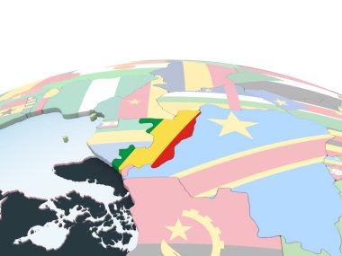 Kongo katıştırılmış bayrak ile parlak siyasi dünya üzerinde. 3D çizim.