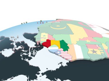 Gine katıştırılmış bayrak ile parlak siyasi dünya üzerinde. 3D çizim.