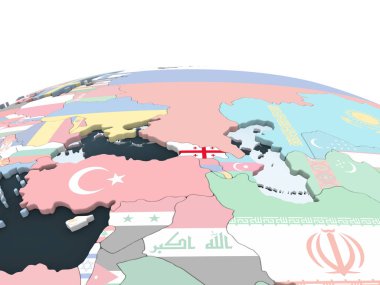 Georgia katıştırılmış bayrak ile parlak siyasi dünya üzerinde. 3D çizim.