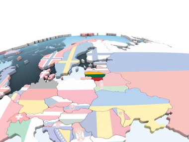 Litvanya katıştırılmış bayrak ile parlak siyasi dünya üzerinde. 3D çizim.