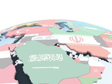 Kuveyt katıştırılmış bayrak ile parlak siyasi dünya üzerinde. 3D çizim.