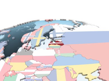 Letonya katıştırılmış bayrak ile parlak siyasi dünya üzerinde. 3D çizim.