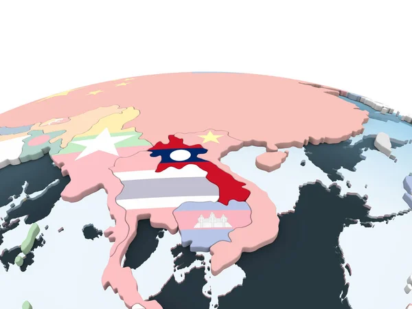 Лаос Ярком Политическом Глобусе Встроенным Флагом Иллюстрация — стоковое фото