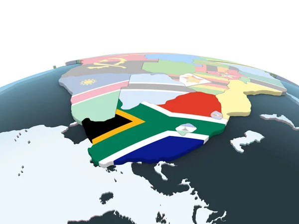 Südafrika Auf Einem Hellen Politischen Globus Mit Eingebetteter Flagge Illustration — Stockfoto