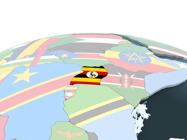 Uganda Ljusa Politiska Jordglob Med Inbäddade Flagga Illustration — Stockfoto