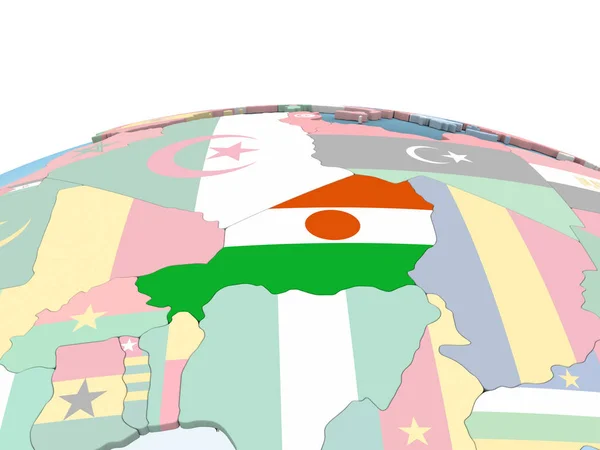 Niger Auf Hellem Politischem Globus Mit Eingebetteter Fahne Illustration — Stockfoto