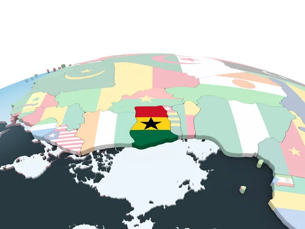 Ghana Jasné Politické Globe Vloženými Vlajky Obrázek — Stock fotografie