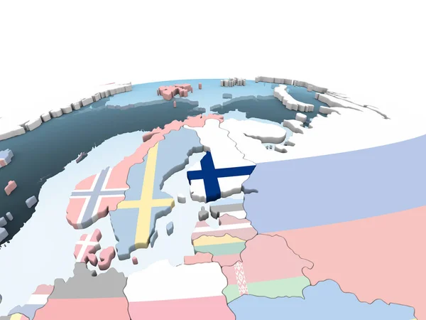 Finlande Sur Globe Politique Lumineux Avec Drapeau Intégré Illustration — Photo