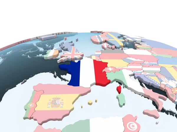 Frankreich Auf Hellem Politischen Globus Mit Eingebetteter Flagge Illustration — Stockfoto