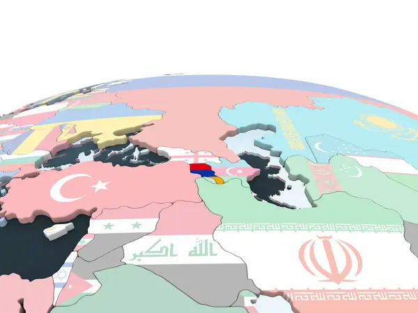 Вірменія Світлі Політичної Глобусом Допомогою Вбудованих Прапор Ілюстрація — стокове фото