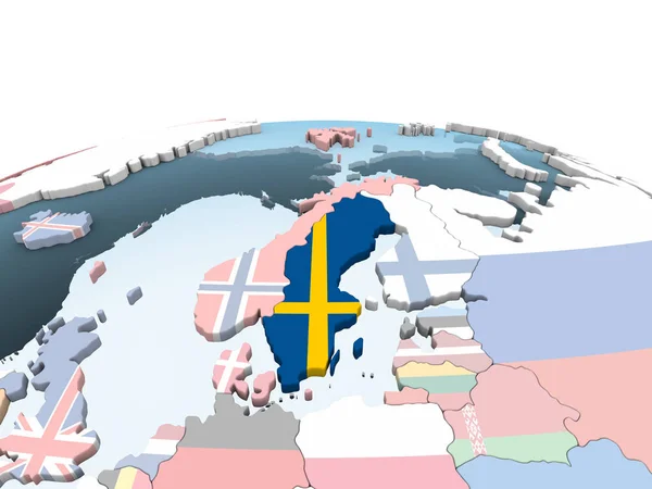 Швеція Світлі Політичної Глобусом Допомогою Вбудованих Прапор Ілюстрація — стокове фото