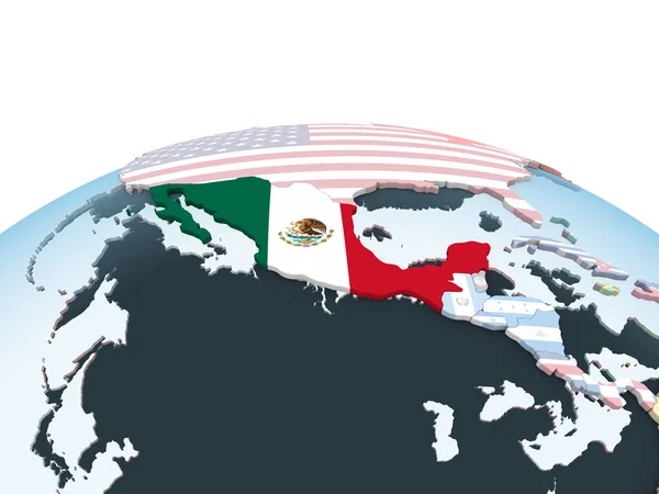 México Brillante Globo Político Con Bandera Incrustada Ilustración —  Fotos de Stock