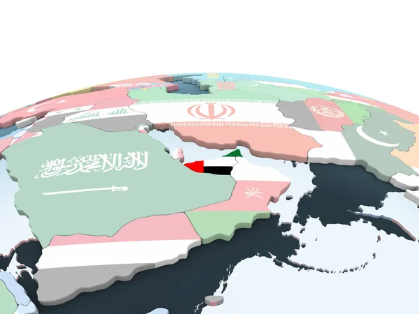 Emirados Árabes Unidos Globo Político Brilhante Com Bandeira Embutida Ilustração — Fotografia de Stock