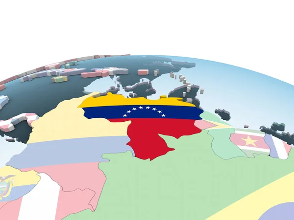 Venezuela Ljusa Politiska Jordglob Med Inbäddade Flagga Illustration — Stockfoto