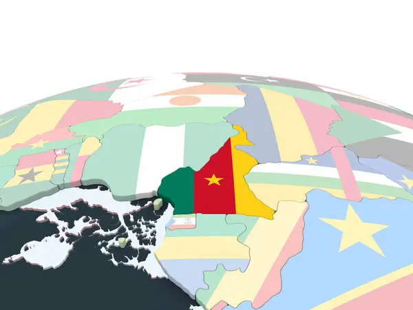 Камерун Світлі Політичної Глобусом Допомогою Вбудованих Прапор Ілюстрація — стокове фото