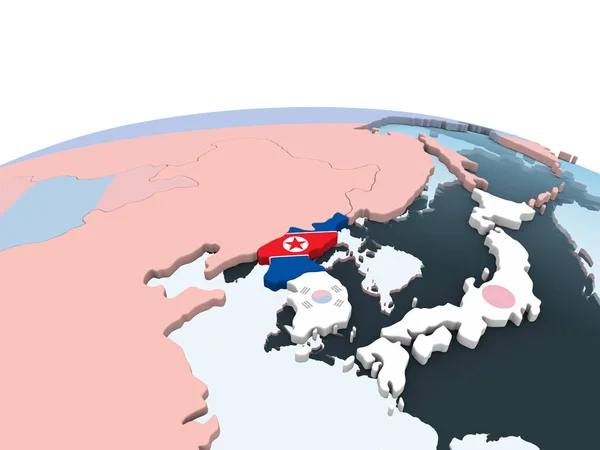 Coreia Norte Globo Político Brilhante Com Bandeira Embutida Ilustração — Fotografia de Stock