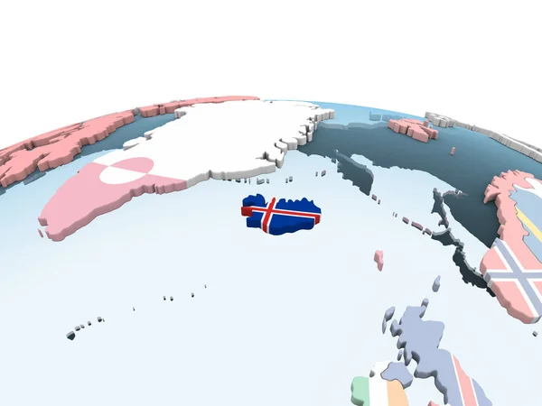 Izland Világos Politikai Globe Beágyazott Zászló Illusztráció — Stock Fotó