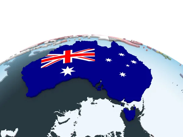 Australië Heldere Politieke Wereldbol Met Ingesloten Vlag Illustratie — Stockfoto