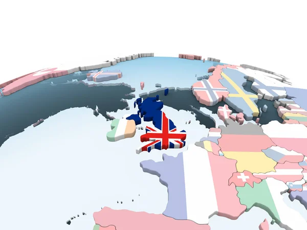 Велика Британія Світлі Політичної Глобусом Допомогою Вбудованих Прапор Ілюстрація — стокове фото