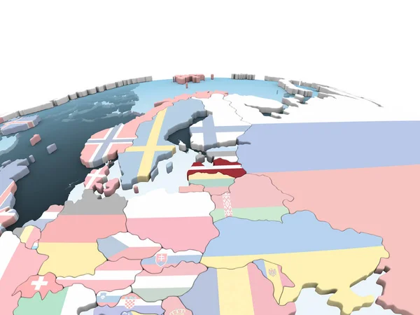 埋め込みフラグと明るい政治世界にラトビア イラストレーション — ストック写真