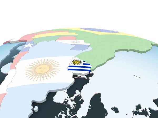 Uruguay Bright Political Globe Embedded Flag Illustration — Stock Photo, Image