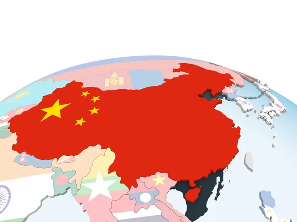 Kina Ljusa Politiska Jordglob Med Inbäddade Flagga Illustration — Stockfoto