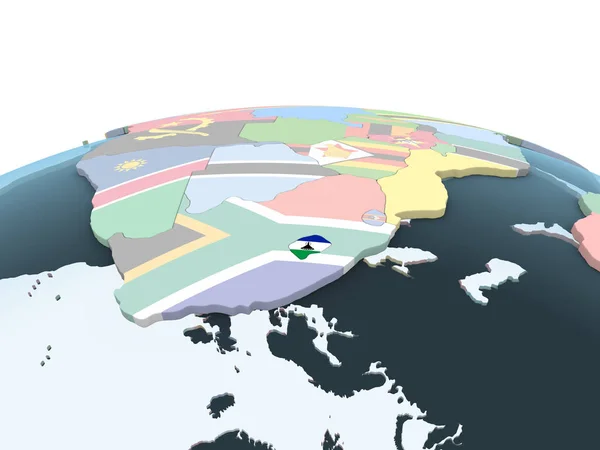 Лесото Ярком Политическом Глобусе Встроенным Флагом Иллюстрация — стоковое фото
