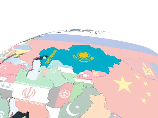 Kazakistan Luminoso Globo Politico Con Bandiera Incorporata Illustrazione — Foto Stock