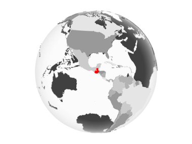 Guatemala kırmızı şeffaf okyanuslar ile gri siyasi dünya üzerinde vurgulanır. 3d illüstrasyon izole beyaz arka plan üzerinde.