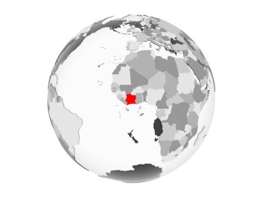 Fildişi Sahili ile şeffaf okyanuslar gri siyasi dünya üzerinde kırmızı vurgulanır. 3d illüstrasyon izole beyaz arka plan üzerinde.