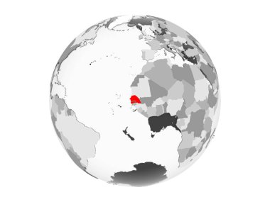Senegal kırmızı şeffaf okyanuslar ile gri siyasi dünya üzerinde vurgulanır. 3d illüstrasyon izole beyaz arka plan üzerinde.