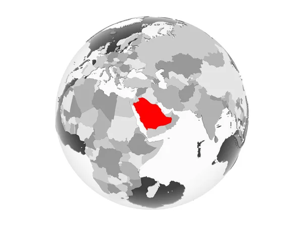 Saudi Arabia Highlighted Red Grey Political Globe Transparent Oceans Illustration — Stock Photo, Image
