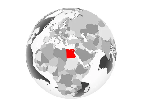 Egipt Zaznaczone Czerwono Szary Globus Polityczny Przezroczystym Oceanów Ilustracja Białym — Zdjęcie stockowe